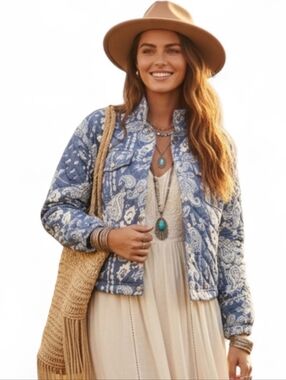 MEXX Boho Quilted Paisley Light Puffer Jacket Coat SZ M